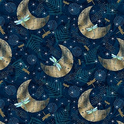 Dark Blue - Crescent Moons with Dragonflies